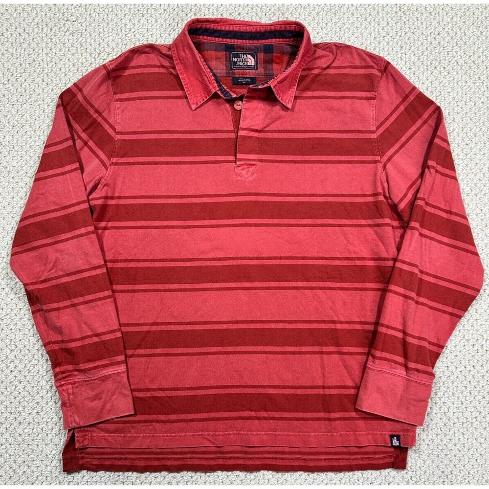 The North Face Shirt Mens XL Red Clay Striped Long Sleeve Wedge Wood Rugby Polo